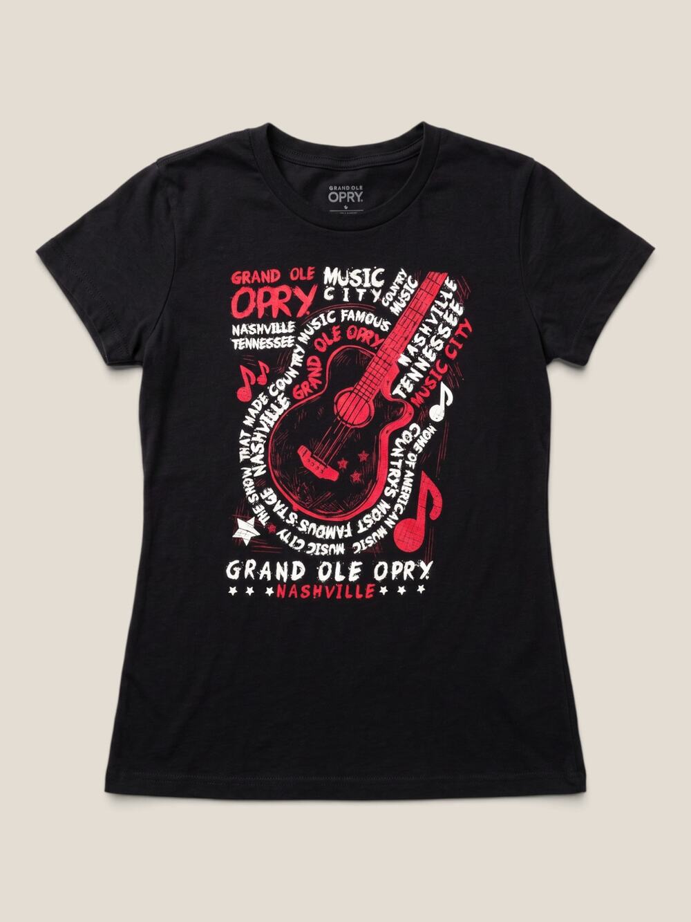 Grand Ole Opry Guitar Souvenir Cap Sleeve Fitted Tee Black Size M